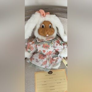 Plush White Robert Raikes Collectable Buttercup Bunny Doll in Floral Dress